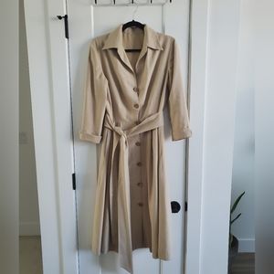 Vintage long dress , open front buttons and waist belt